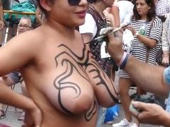 Huge boobs body painting