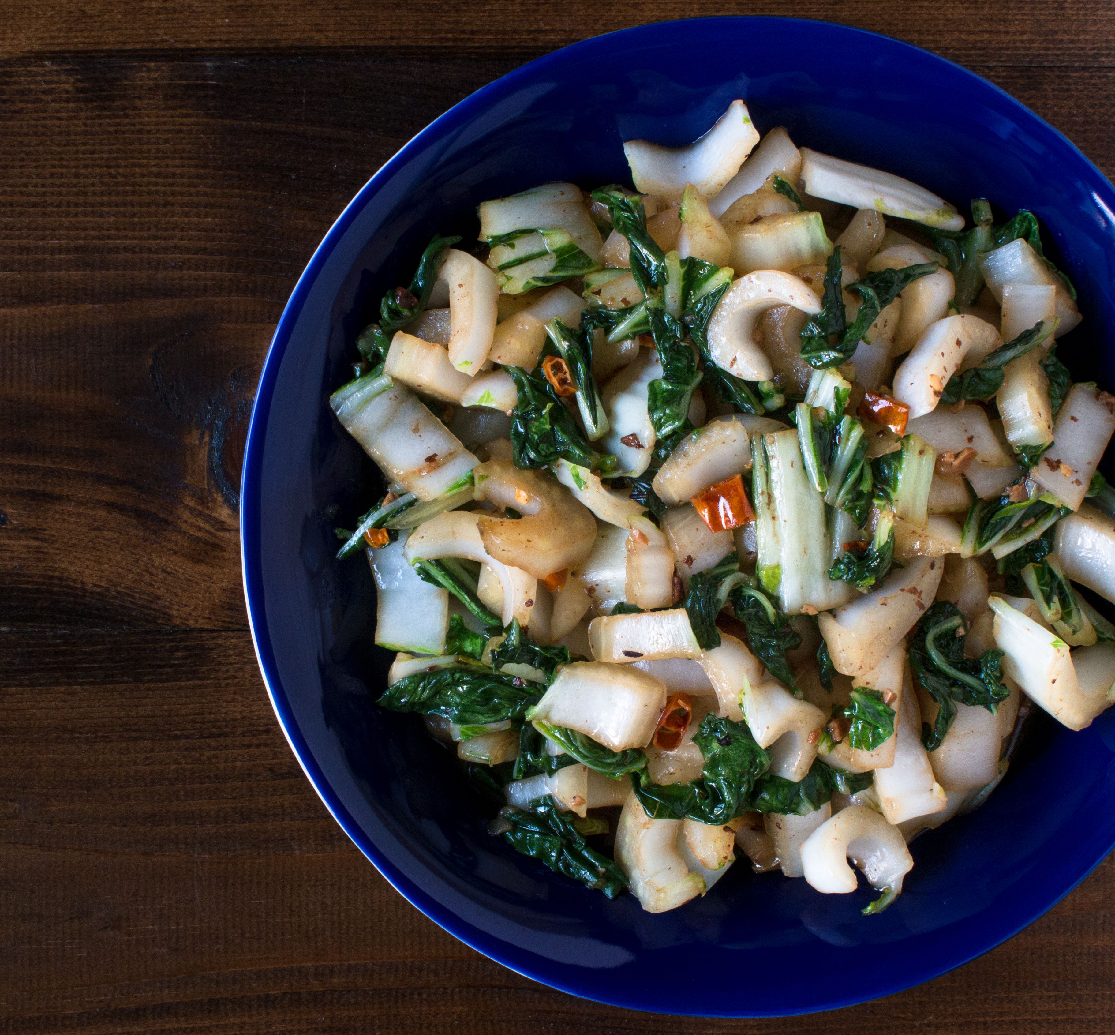 Bok choy with chives black bean sauce and chow fun