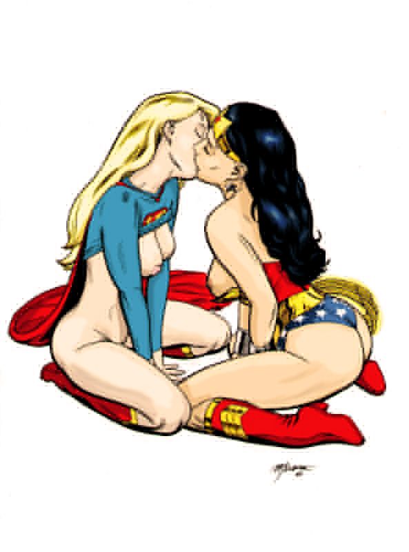 Batgirl and supergirl kiss naked