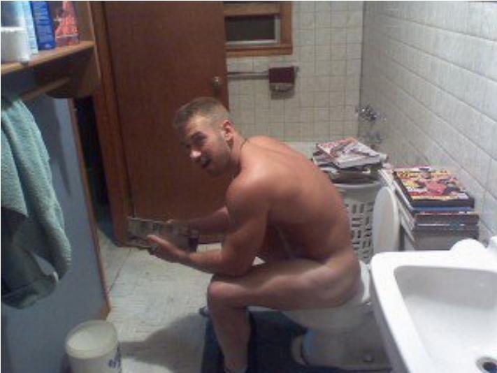 Nude men on the toilet