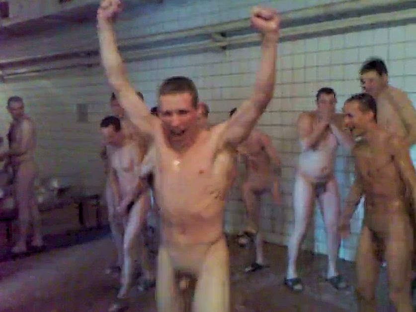 Naked army shower