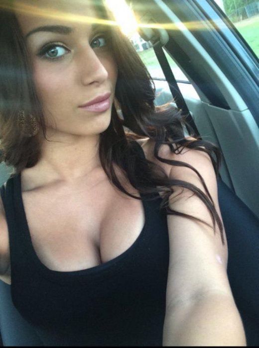 Cute brunette selfie boobs
