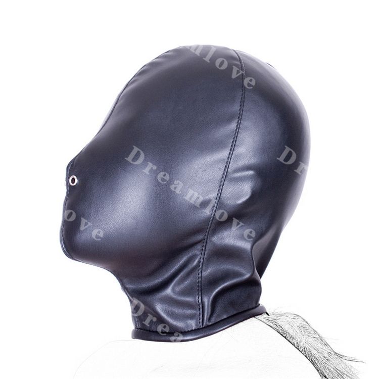 Leather bondage face head mask