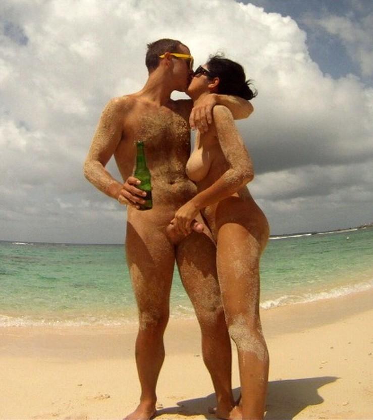 Naked beach couples kissing